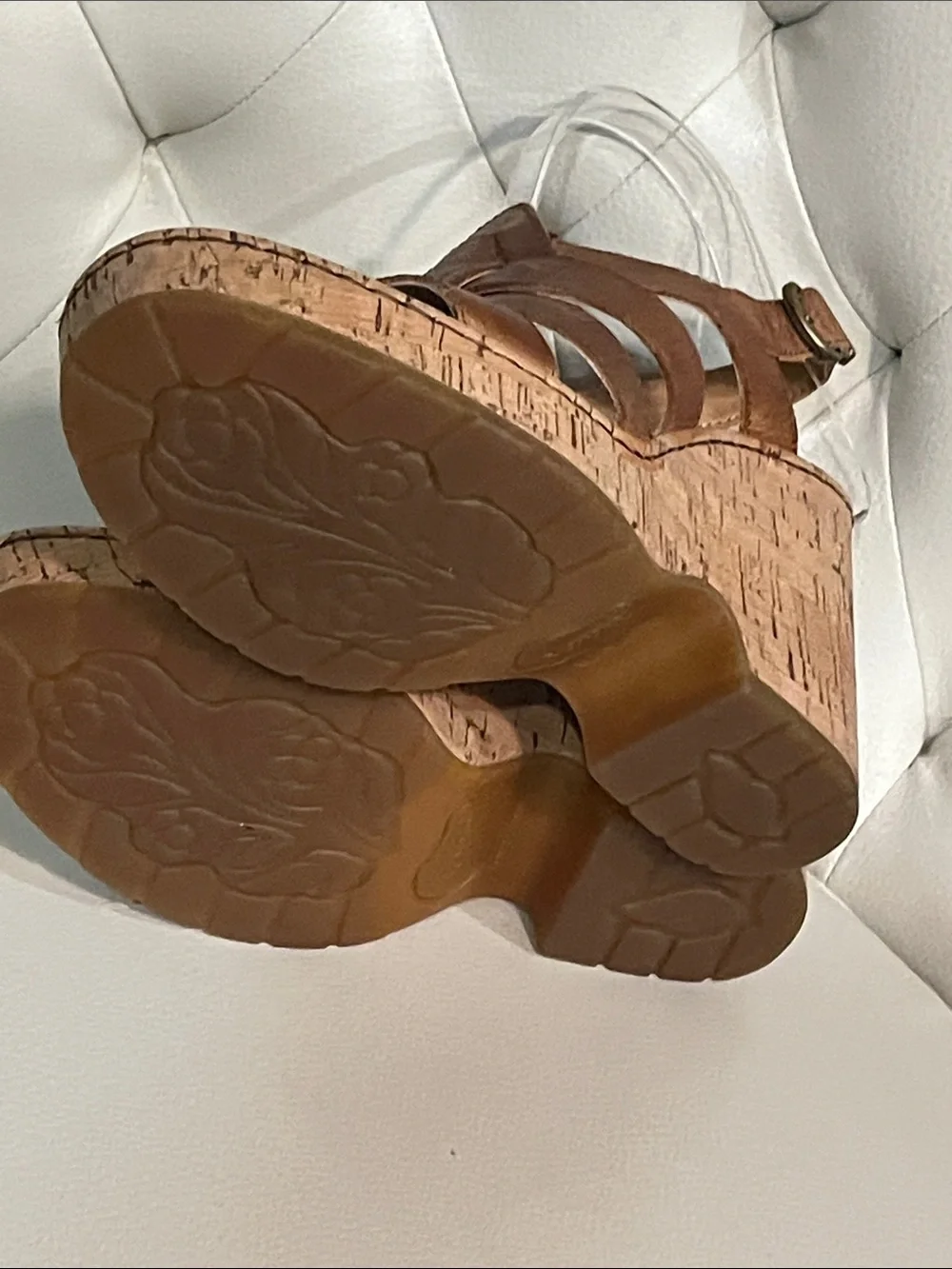 Born Brown Leather Cork Wedge Sandals